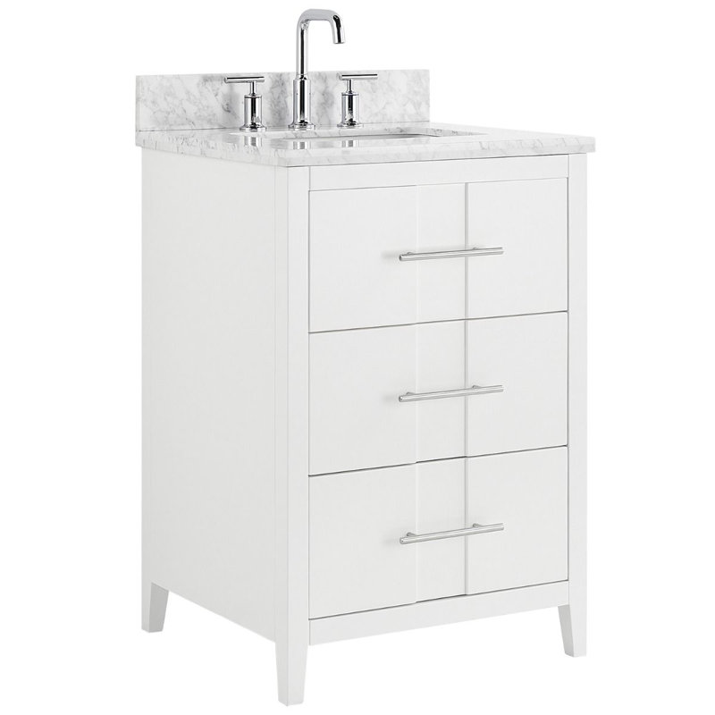 Meuble-lavabo simple 24 po avec comptoir en marbre de Carrare, Blanc