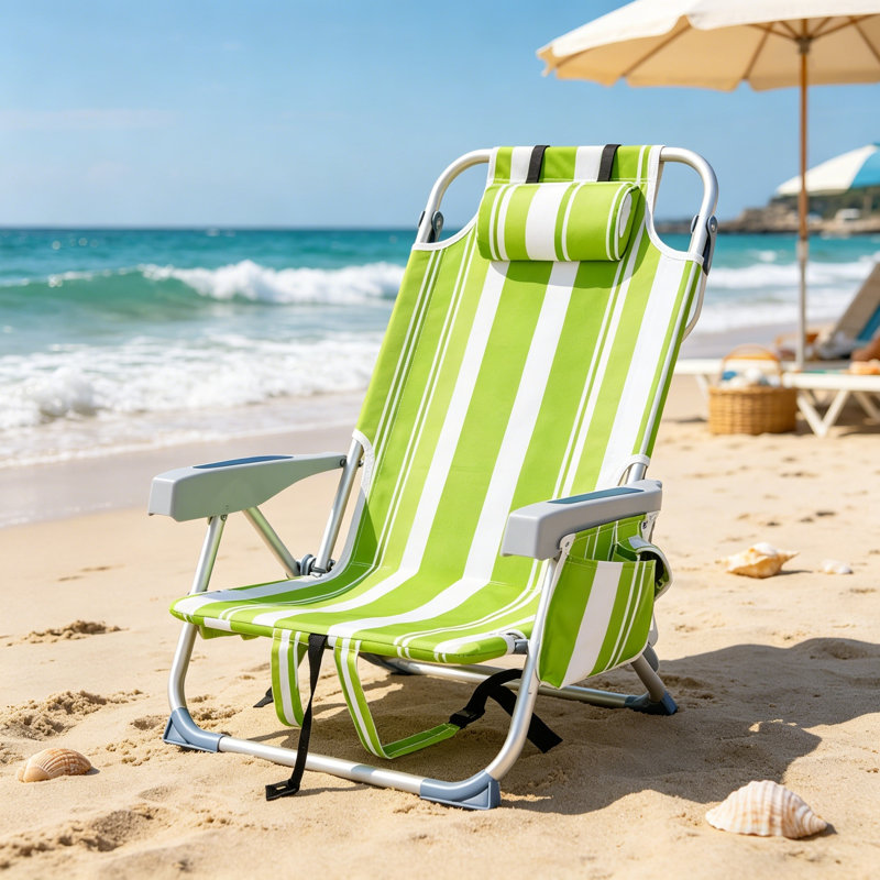 5-Gear Adjustable Backpack Beach Chair, Portable Outdoor Seating With Back Storage, Cooler Compartment & Side Bags For Beach, Poolside & Lawn