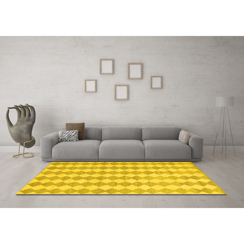 Tapis contemporains jaunes lavables à la machine 2784, Carré 7 pi