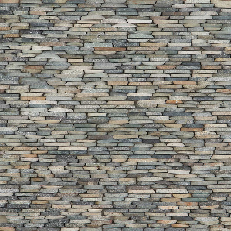 Nature Stacked Pram Gray Pebble Mosaic Tile, Sumatra Blend Multicolor