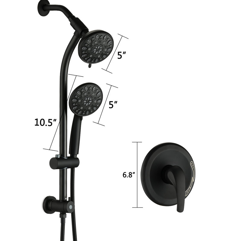 Douche à 7 jets avec perceuse - glissière en acier inoxydable et ensemble de bar à double tête noir mat deux 7 motifs