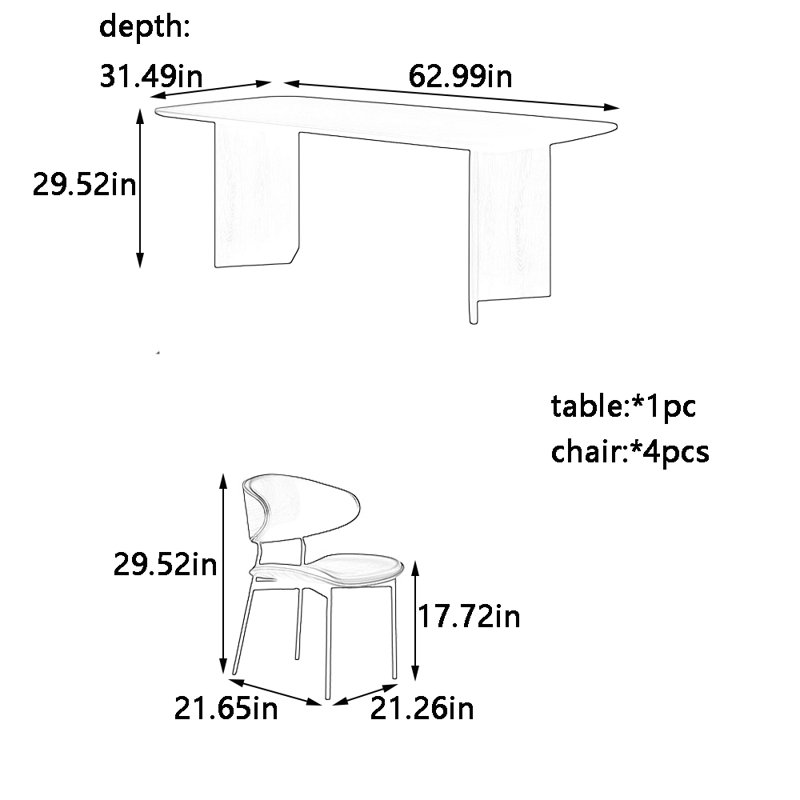 Ensemble de table de salle à manger avec chaises, H 29,52 po x L 62,99 po x l 31,49 po