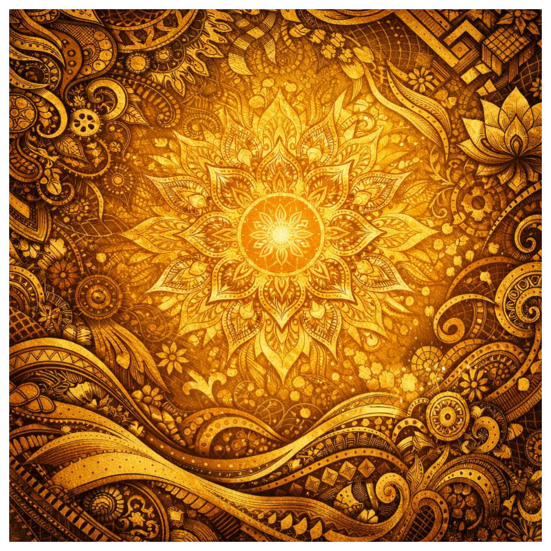 Coussins Intricate Golden Mandala, 18 x 18 inches