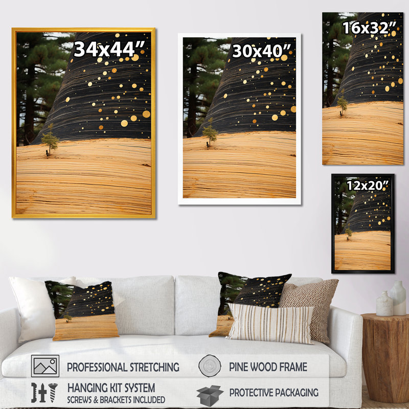 «Abstract Graceful Woodland I», reproduction d'art murale abstraite, Cadre doré simple, H 44 po x l 34 po x P 1,5 po