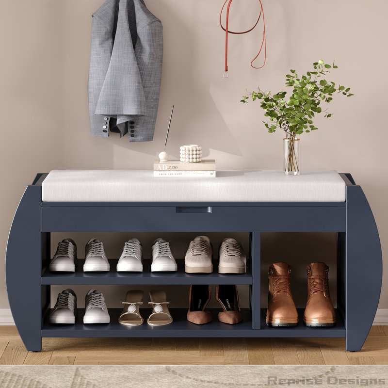 Banc de rangement rétro avec coussin Retro, Bleu marine antique