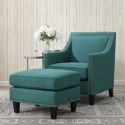 Fauteuil et repose-pieds bleu sarcelle Rodrige