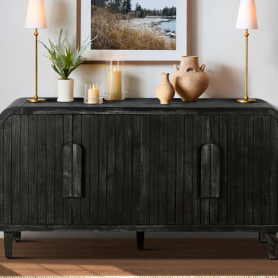 Antique Black 59'' Sideboard, Curved Vintage With Swiftly Wooden Handles & Adjustable Shelves Vigorous