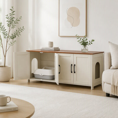4 Doors Cat Litter Box Cabinet with Entrance