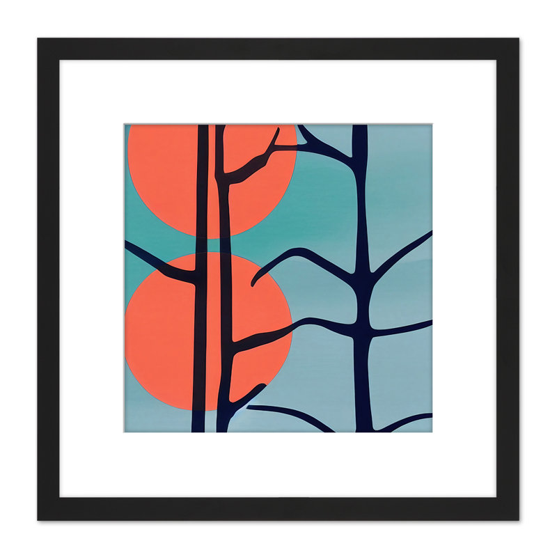 Dark Tree Outline Pattern Detail Two Suns - Single Picture Frame Painting