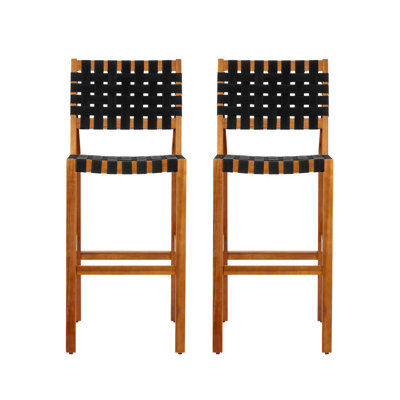 Chaise d'appoint de patio en bois d'acacia massif de 30,5 pouces de hauteur, corde tissée en PE, respirante et confortable, pour l'intérieur et l'extérieur, corde (ensemble de 2)