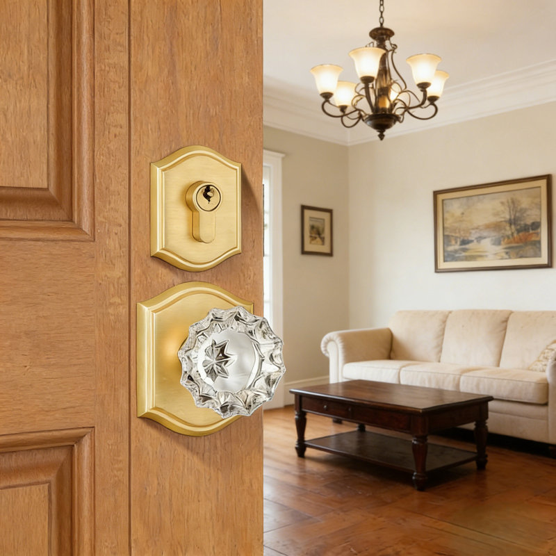 Deadbolt and Passage Door Knobs Set, Satin Brass