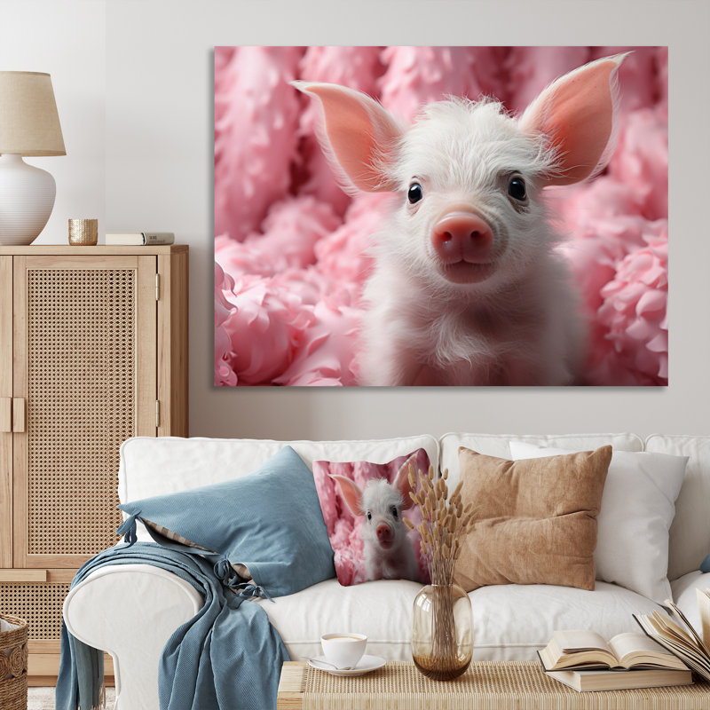 «Pink Curious Pig II», reproduction sur toile, H 30 po x l 40 po x P 1,5 po, Toile tendue