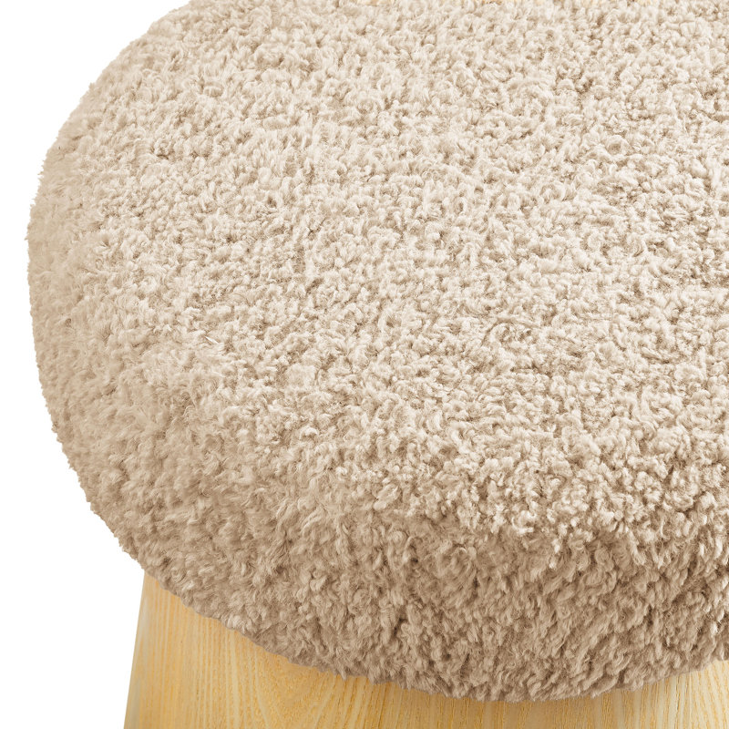 Ketra Round Faux Shearling Ottoman Footstool In Oatmeal Oak, Brown