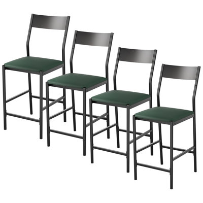 Modern Adjustable Height Bar Stools Set of 4, PU Leather Kitchen Island Chairs with Back and Footrest (Dark Green)