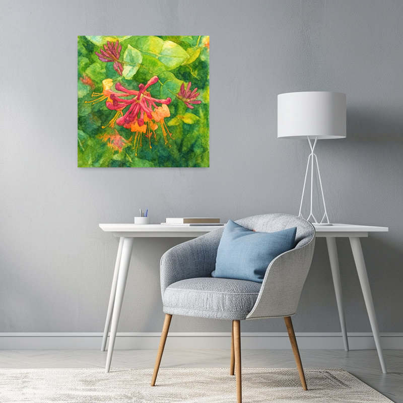 Art contemporain abstrait chèvrefeuille en fleur, H 24 po x l 24 po