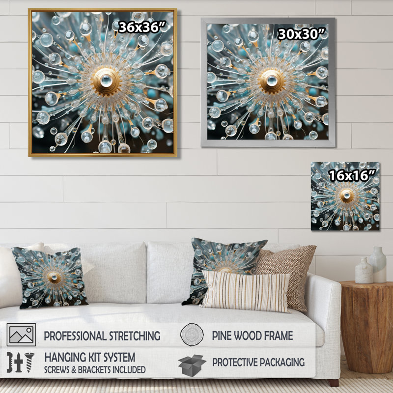 Gouttelettes d'eau de pissenlit Dew-Kissed - pissenlit, art mural, H 30 po x l 30 po x P 1 po, Toile avec cadre flottant noir
