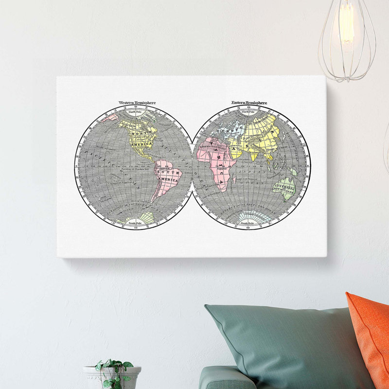 World Map Illustration - Wrapped Canvas, 35cm H x 50cm W x 3cm D
