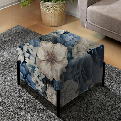 Repose-pieds nautique à motif d'océan et de fleurs bleues - Bord de mer carré
