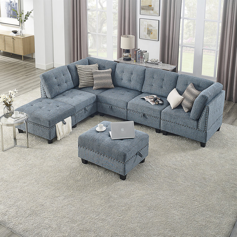 Canapé modulaire modulaire, canapé modulaire rembourré avec rangement DIY, Réversible, Chenille bleue