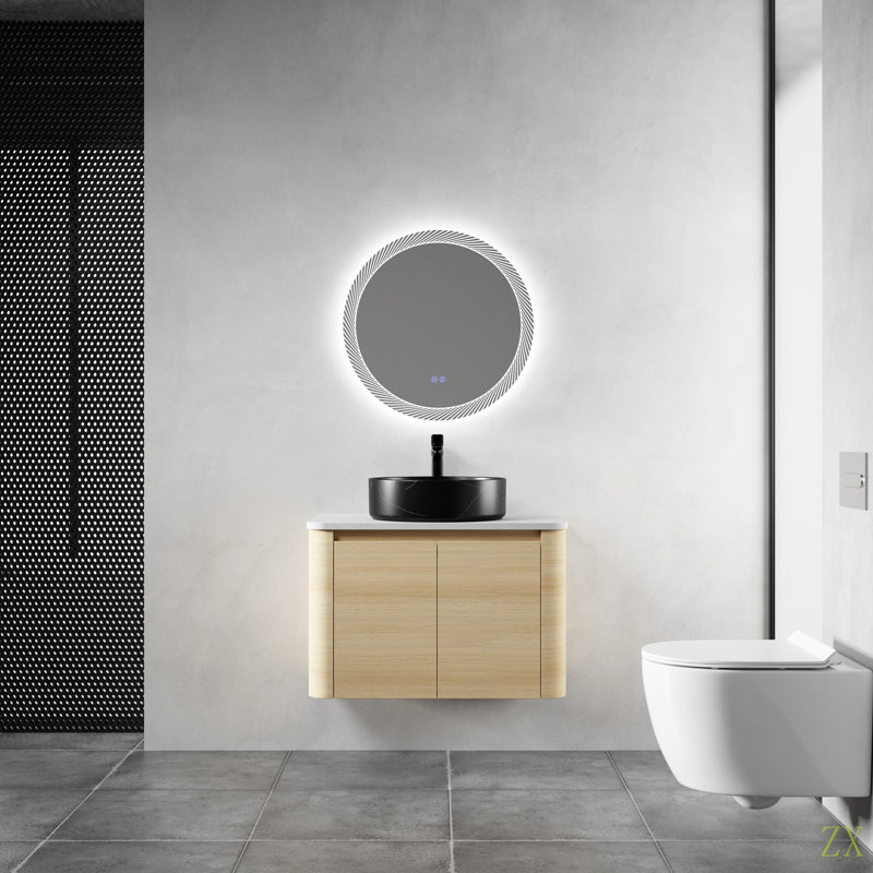 Meuble-lavabo mural 30 po avec lavabo d'art en céramique et 2 portes à fermeture en douceur, emballage KD, contreplaqué