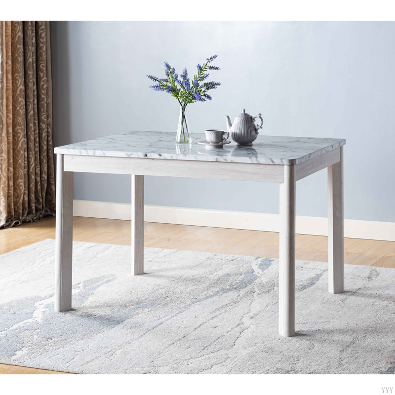 Plateau de table de salle à manger blanc avec quatre pieds arrondis et coins arrondis