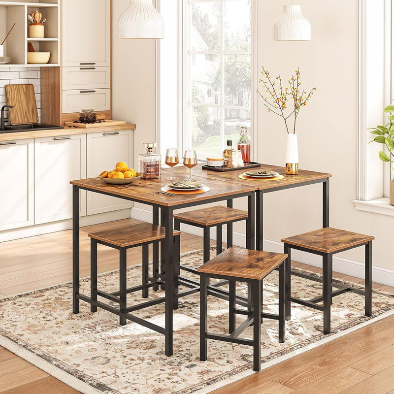 Ensemble 3 pièces de table à manger industrielle, table de cuisine, coin-repas compact pour la cuisine, la salle à manger, le petit espace, le coin-repas