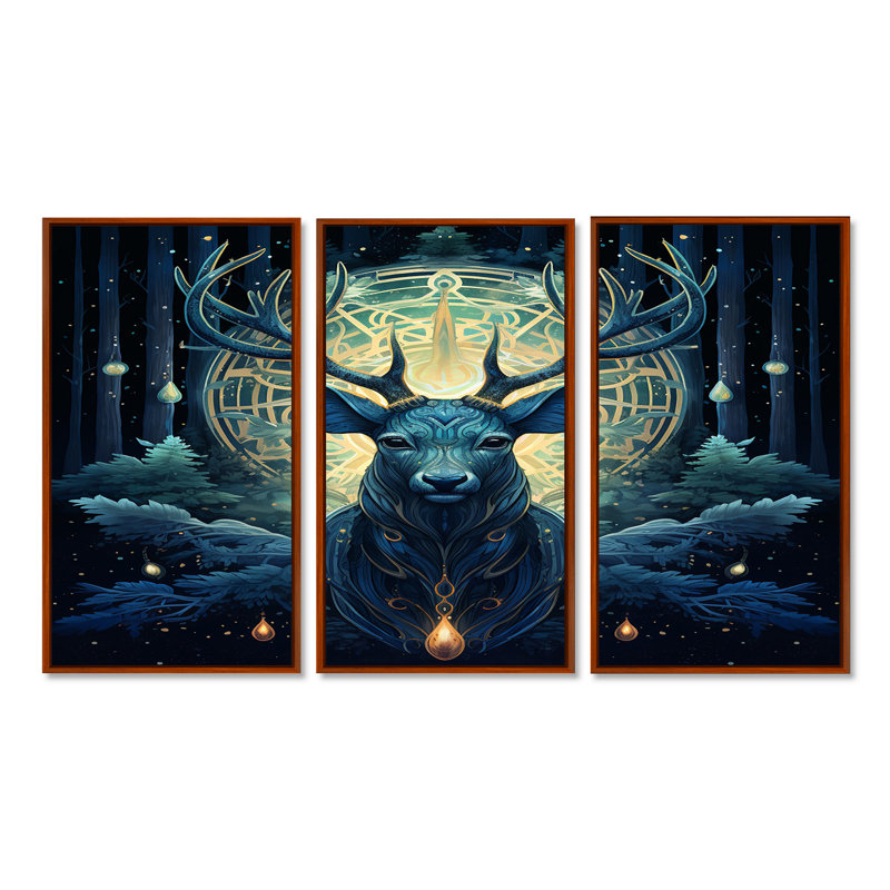 Ensemble de salon Celerial Deer Antler Enchanted Forest II - Deer Animal Wall Art, Cadre flottant brun