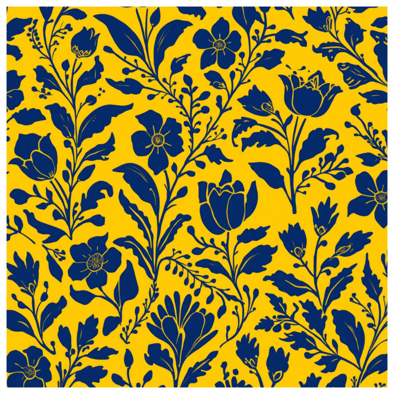 Yellow Blue Floral Pattern Comforter, Queen
