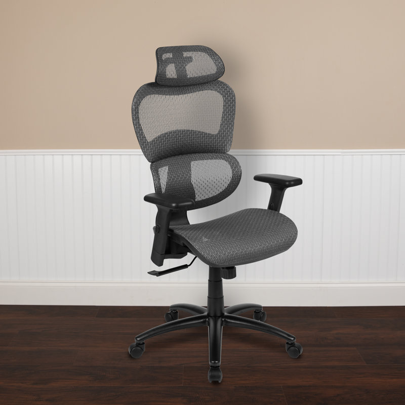 Chaise de bureau avec inclinaison synchro, appui-tête réglable, soutien lombaire et accoudoirs pivotants, Gris