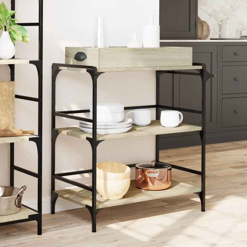 Osterman Metal Bar Cart, Sonoma Oak