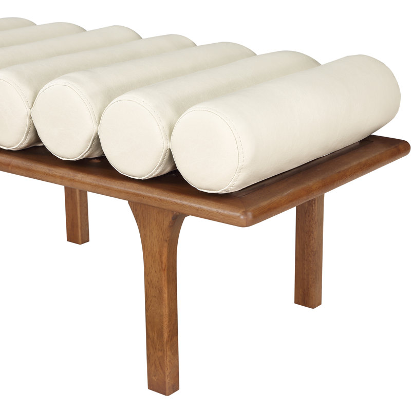 Landon Boutis Faux Leather Upholstered Bench, Cream Vegan Leather, Walnut