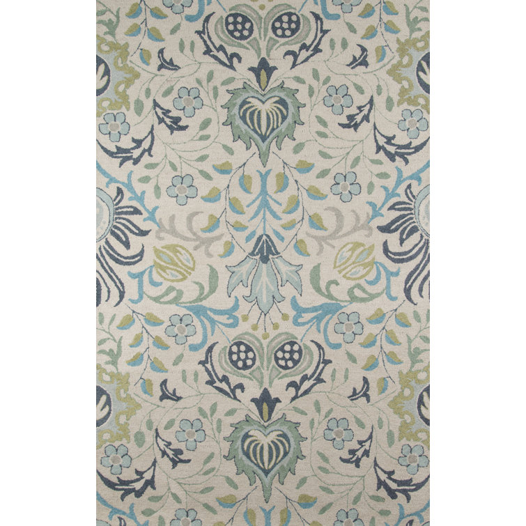 Tapis ikat en laine touffeté à la main bleu Annechien