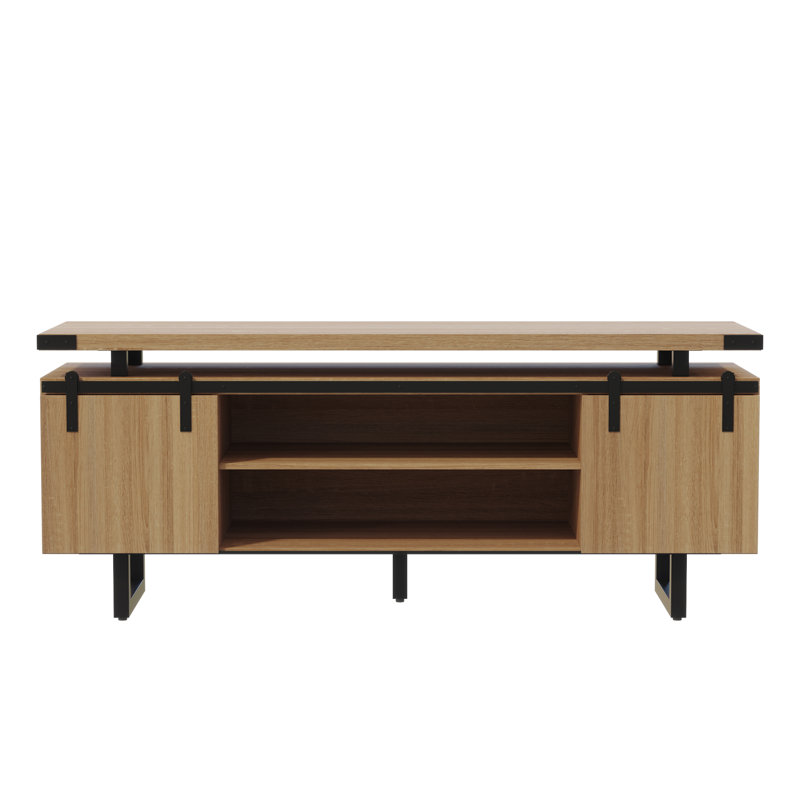 Mirella Low Wall Cabinet Wood Doors, Sand Dune
