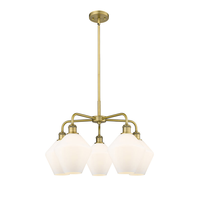 Lustre à 5 lumières, Blanc mat, Laiton brossé