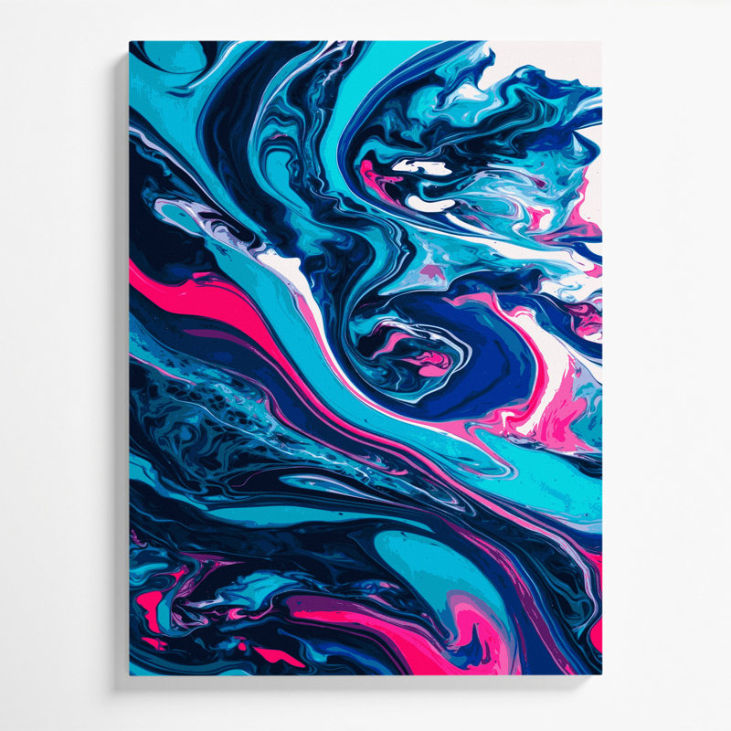 Abstrait art fluide sur toile bleue 44, H 18 po x l 12 po