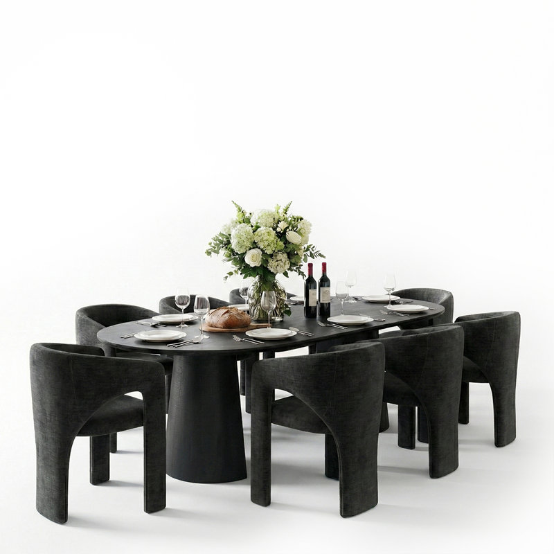 Ensemble de table de salle à manger extensible 47 "à 83" avec chaises rembourrées, 9 pièces : table, 8 chaises, Noir
