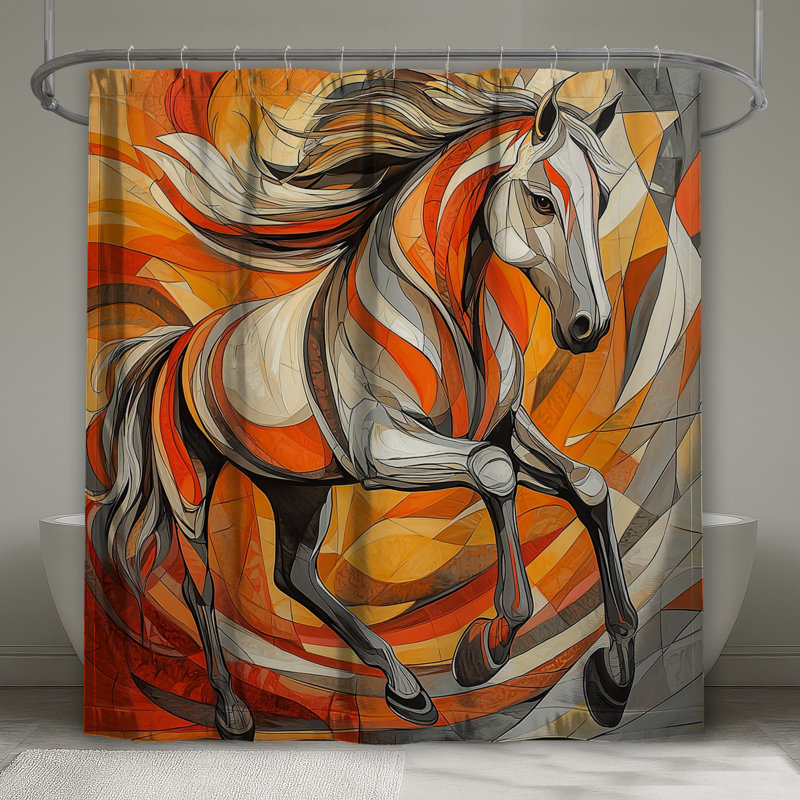 Rideaux de douche à motif abstrait cheval très long, L 70 po x H 84 po