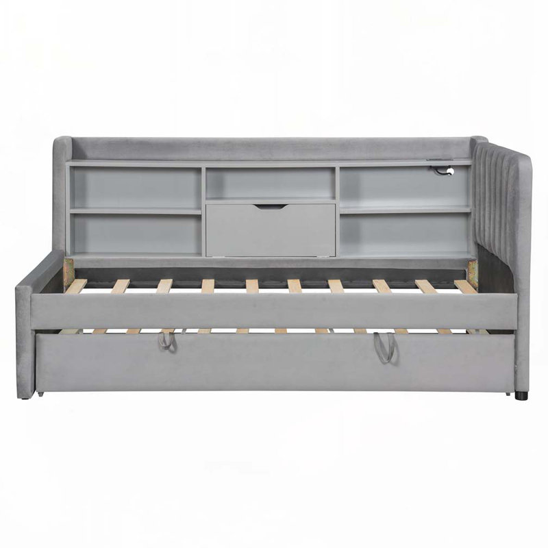 Twin Size Upholstered Daybed With Trundle, Gray