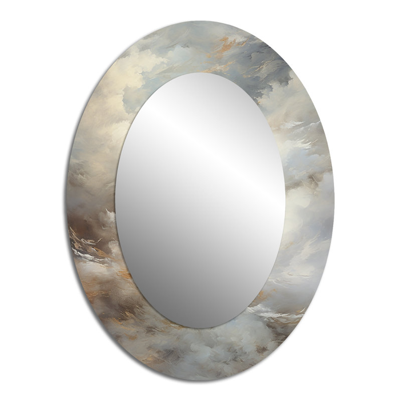 Mystic Grey Clouds Horizon II - Gray Traditional Oval Wall Mirror, 40" x 30"