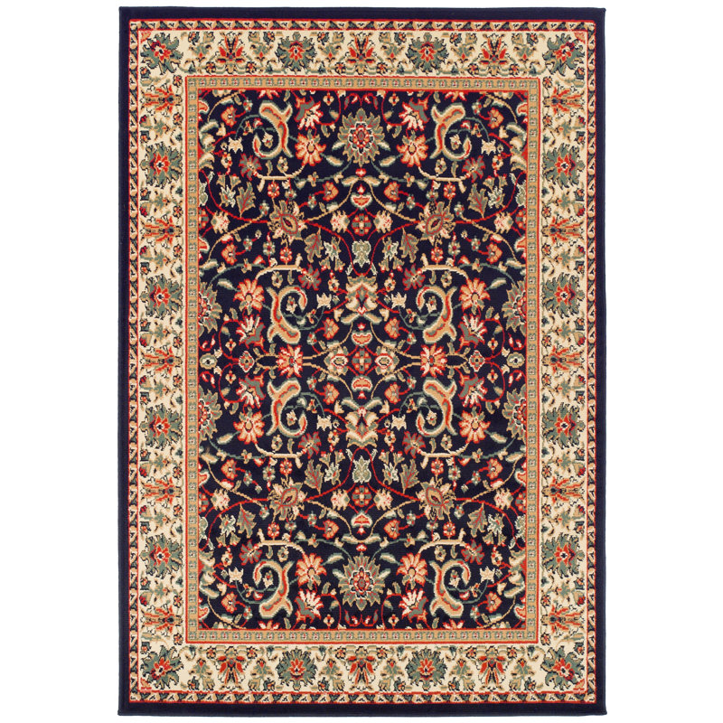 Tapis d'intérieur / extérieur à motif floral noir Kulik, Rectangle 5 pi 3 po x 7 pi 6 po