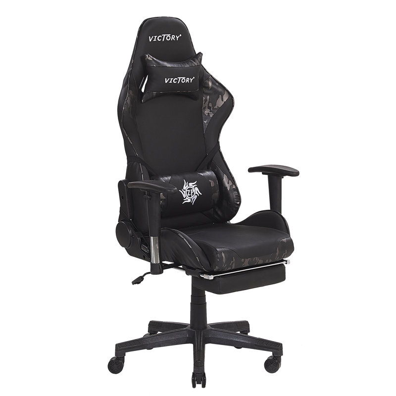 Brayden Studio Fiorelli Reclining Faux Leather PC & Racing Game Chair with Footrest, Black