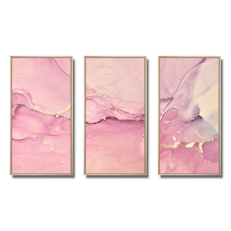 «Pink Marble Waves II», reproduction sur toile flottante 3 pièces, H 28 po x l 36 po x P 1 po, Érable