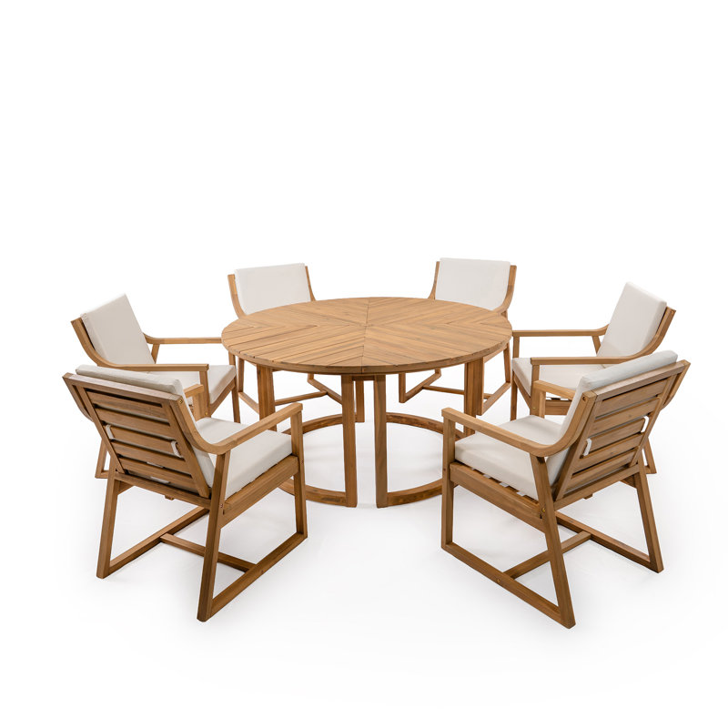 Patio Dining Table Set For 6, Light Teak