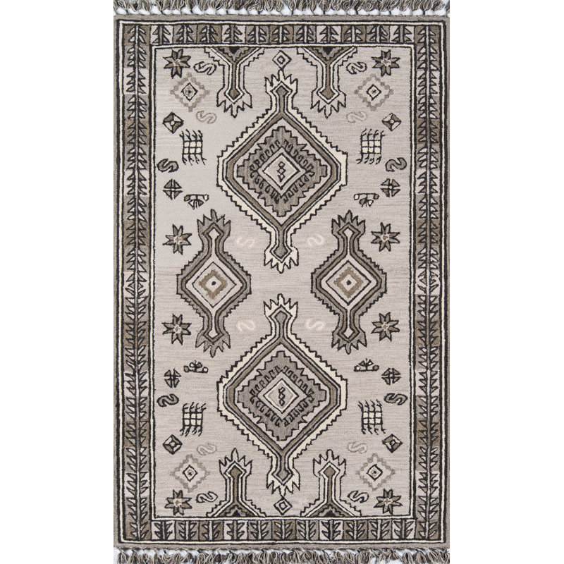 Tahoe Hand Tufted Wool Southwestern Area Rug in Gray, Rectangle 3'6" x 5'6"
