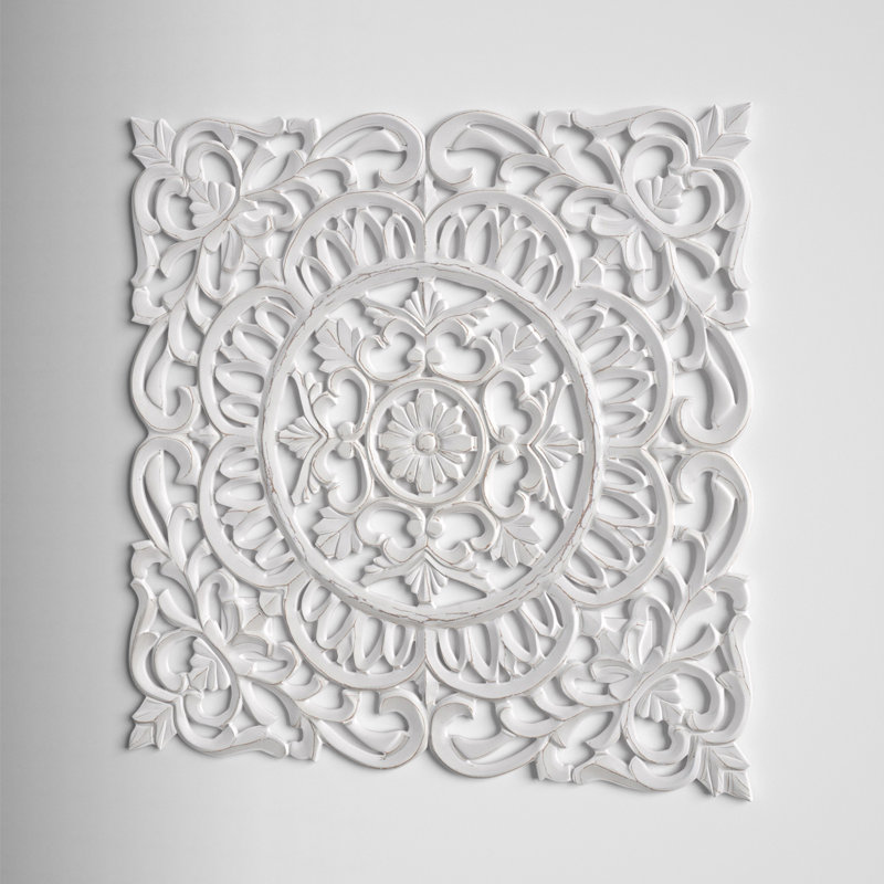 Décoration murale médaillon, Blanc, H 35,5 po x l 35,5 po x P 0,75 po