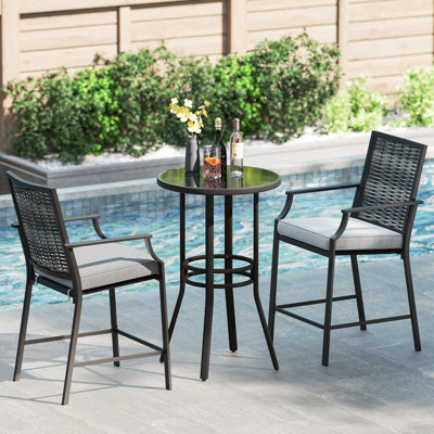 Patio Bar Stools Set of 4 w/ Armrest Fabric Seat & Heavy-Duty Metal Frame by Latitude Run