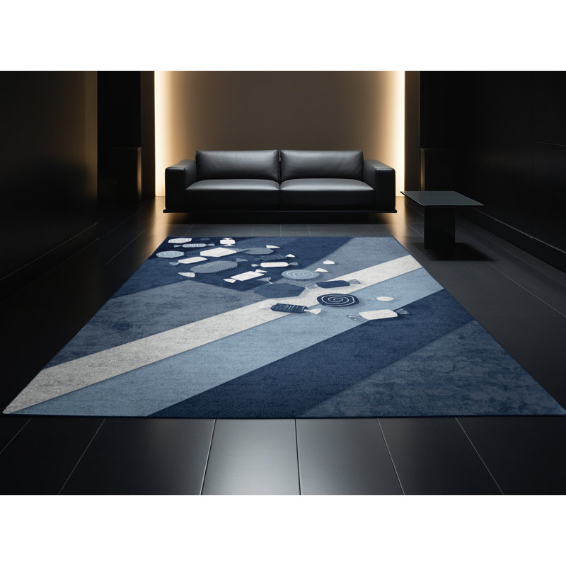 Machine Washable Tomohon Halloween Candy Bowl Modern Abstract Rug in Gray – Navy Binding, 2x3