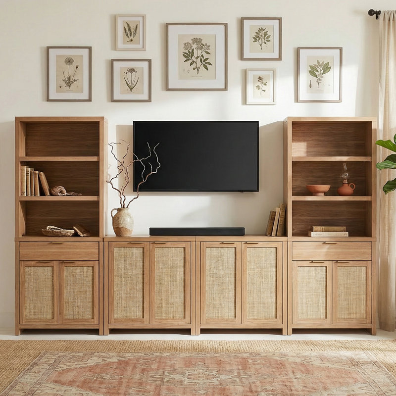 4-Piece TV Stand Set, Natural Oak