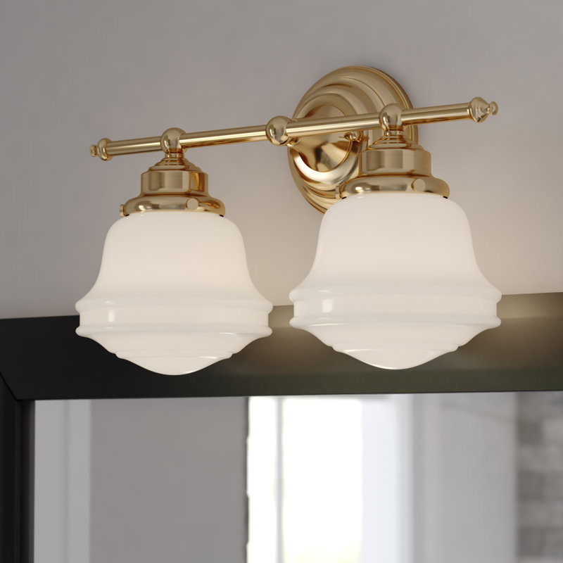 Éclairage pour meuble-lavabo à intensité variable Margaree, H 10,5 po x l 6,75 po x P 6,75 po, Laiton naturel, Deux lumières