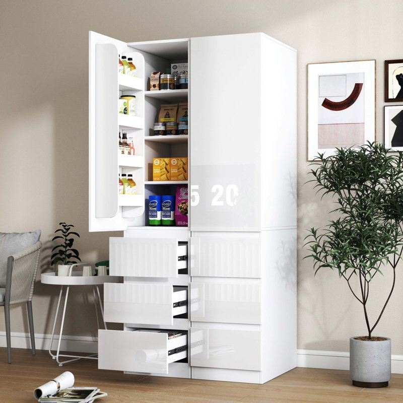 Armoire de rangement pour garde-manger, garde-manger avec portes, tablettes et tiroirs